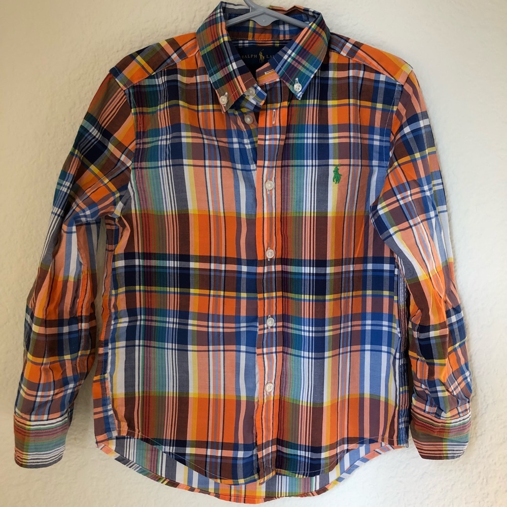 Boys plaid long sleeve Polo Button Up 5 / xs